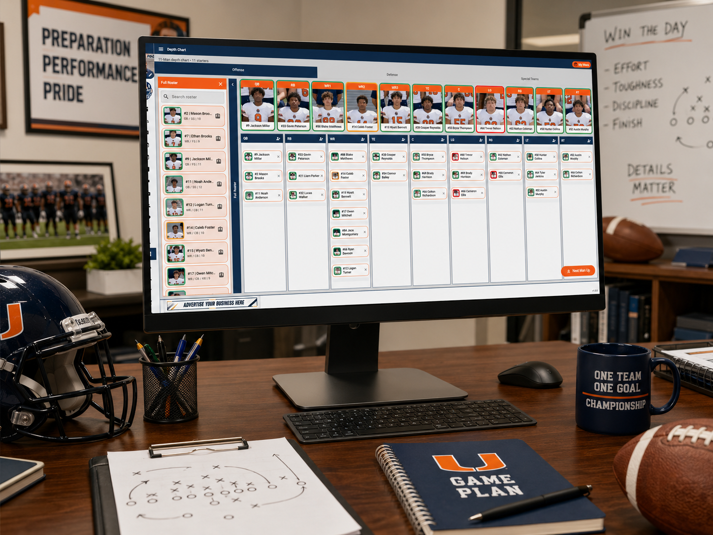AthletiFlow Football depth chart and roster tools